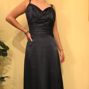 Dark blue floor length bridesmaid dress